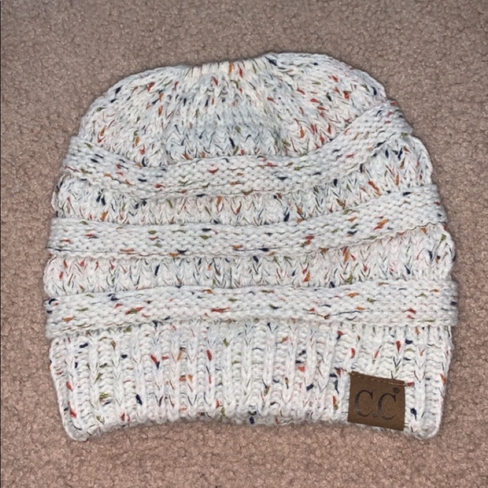 CC beanie with bun/pony tail hole